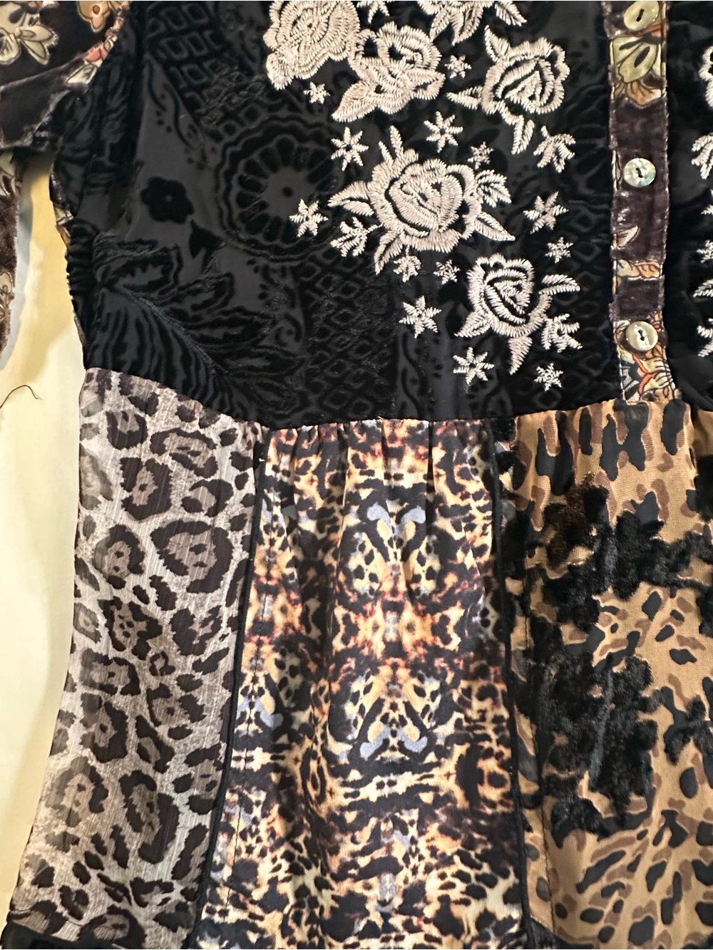John Mark Velvet Embroidered Patchwork Tunic animal print BoHo country cottage - Picture 4 of 14